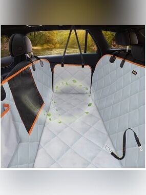 Quilted Waterproof Car Back Seat Cover - Light Gray with Orange Trim